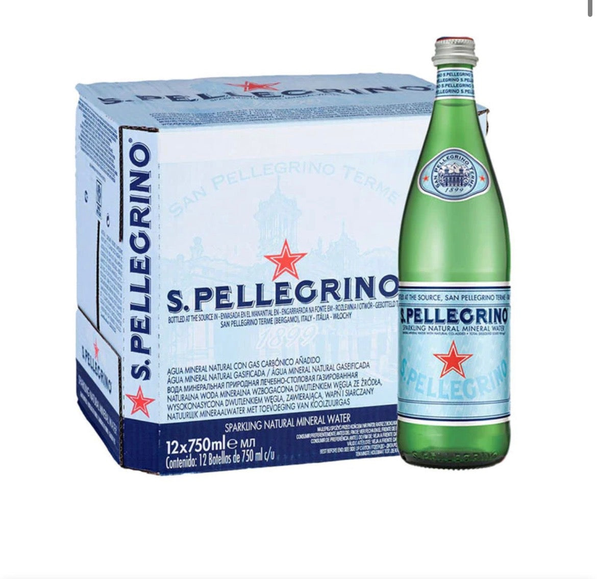 San Pellegrino Sparkling Water - 750ml x 12 box Glass Bottle